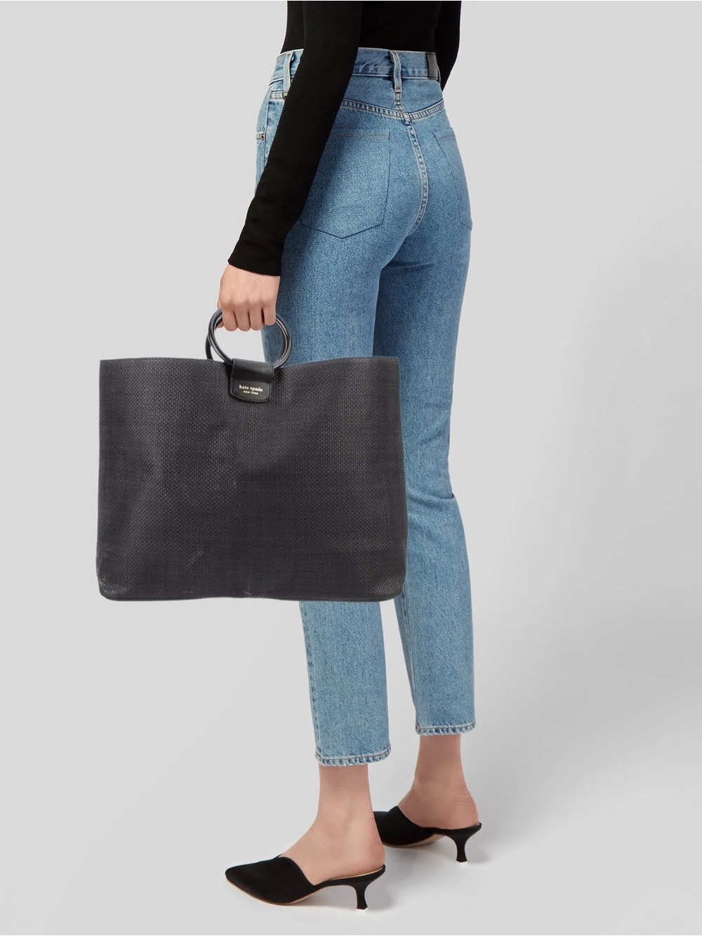 kate spade Black Textured Tote with Round Handles